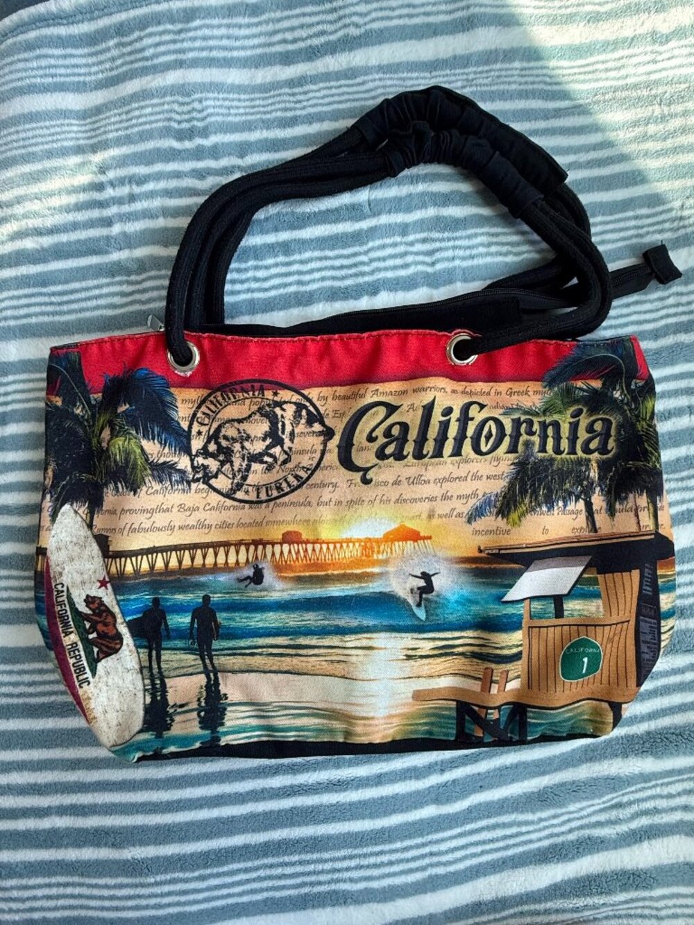 California Printed Beach Tote Canvas Fabric Bag